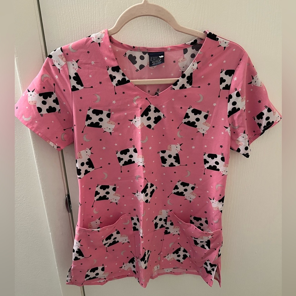 Women’s Pink Cow Print Scrub Top